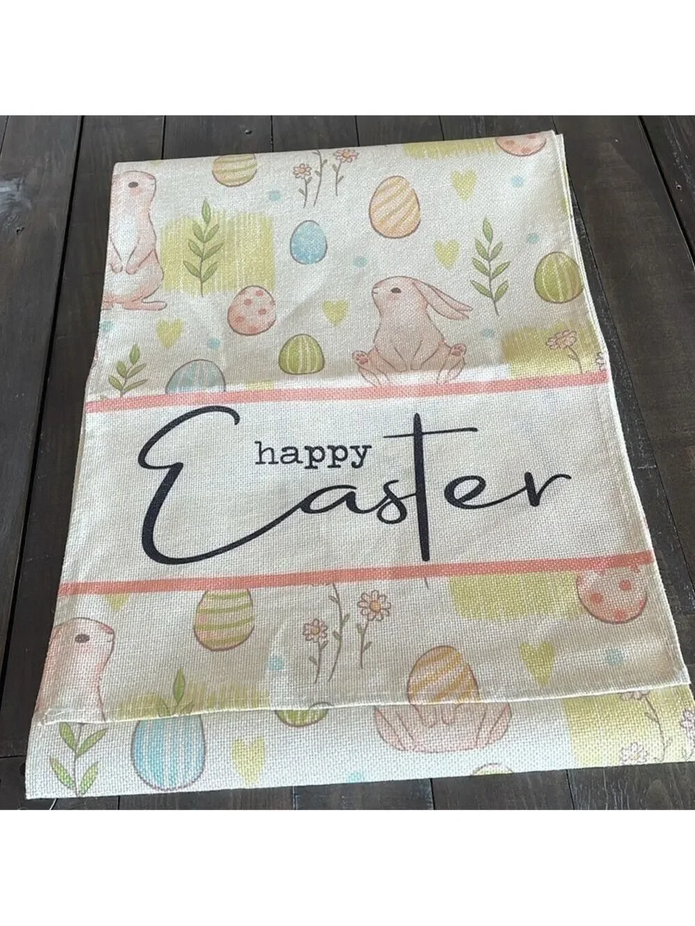 Easter Bunny Table Runner 13.5“ x 70” Happy Easter Egg Bunny Pink Blue EUC